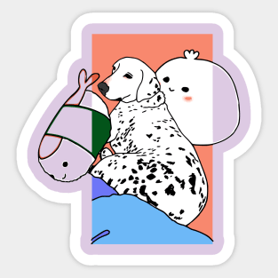 Peach Dalmatian on Bed Sticker